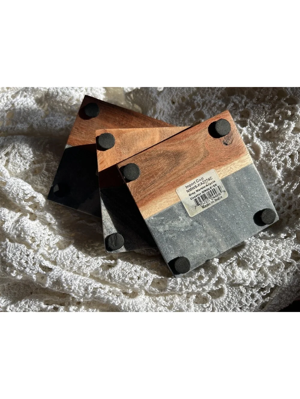 Imperial Coast Marble and Wood Square Coasters Set of 3